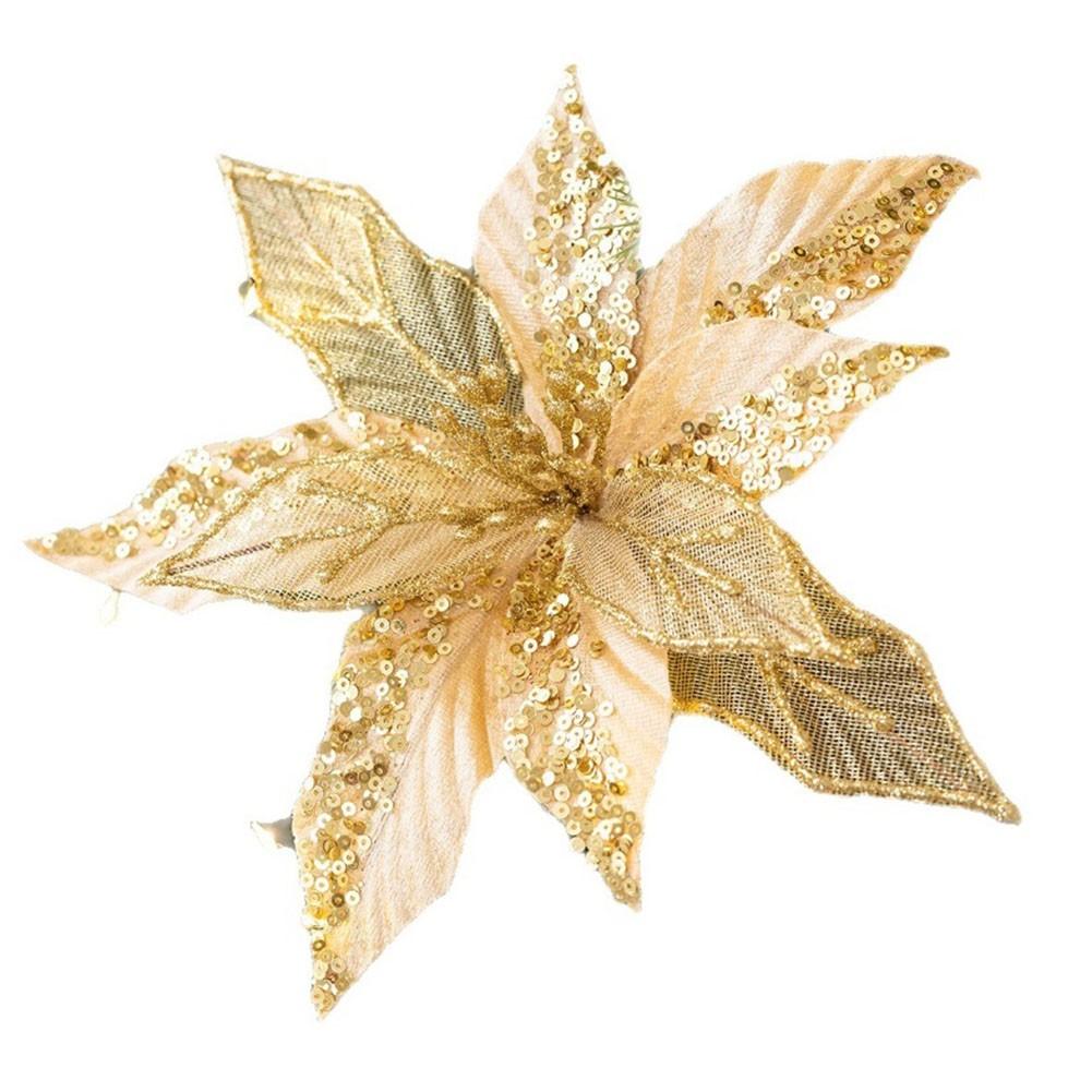 

Christmas Tree Ornaments Festive Decorations Glitter Poinsettia Easy To Use Gold