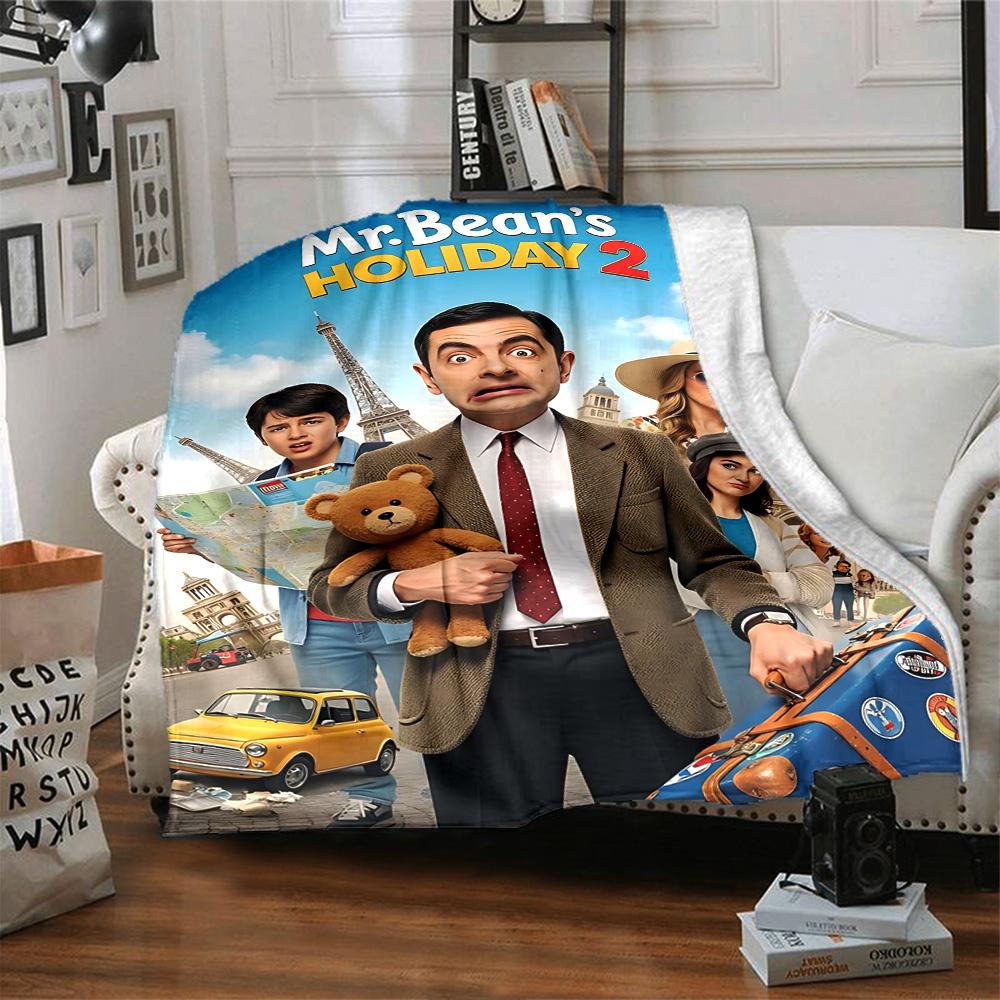 1pc Mr Bean Cartoon Series Flannel Blanket for Super Soft Cute Comfort Blanket for Travel Bedding Couch Sofa Blanket Y73042