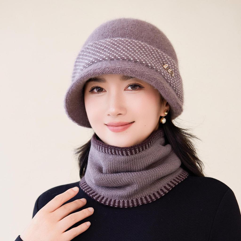 Middle-aged and Elderly Hat Women's Autumn and Winter Rabbit Fur Knitted Basin Hat Winter Hat