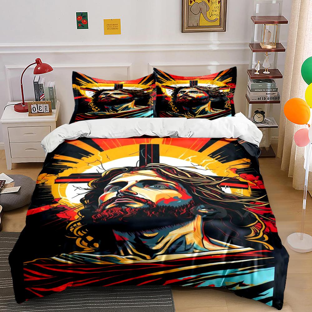 Jesus Artwork Bedding Set with Cross Pattern Bedding set (1 duvet cover, 2 pillowcases, duvet not included)