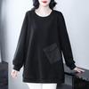 Plus Size Fleece-Lined Casual Loose Sweatshirt with Pockets - Slimming Long Sleeve Top for Middle-Aged Women