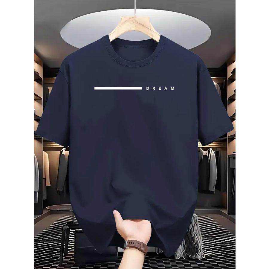 Men's Summer Fashion Casual Loose Plus-Size Dream Letter Print Sports Crew Neck Short Sleeve T-Shirt