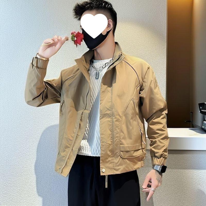 2025 Men's Trendy Windproof Stand-up Collar Workwear Jacket - Spring/Autumn Casual Korean Style