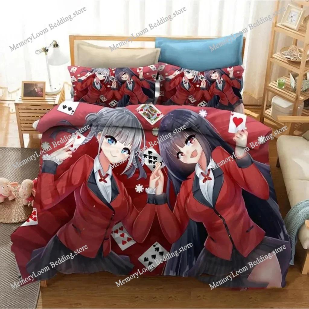 Kakegurui Yumeko Jabami Cute Bedding Set Cartoon Anime Adult Kid Bedroom Soft Duvet Cover 3D Print Vibrant Kawaii Anime Cozy Set