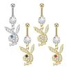 Rhinestone Cartoon Rabbit Stainless Steel Navel Ring with Zirconia