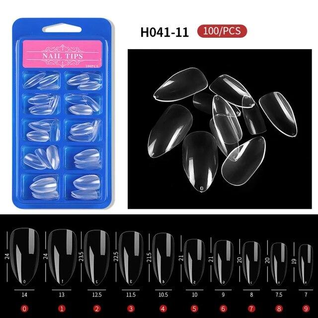 100pcs/box Clear Transparent Seamless Fake Nails Full Coverage False Nails Tips Short T-shaped Full Sticker For Nails Manicures