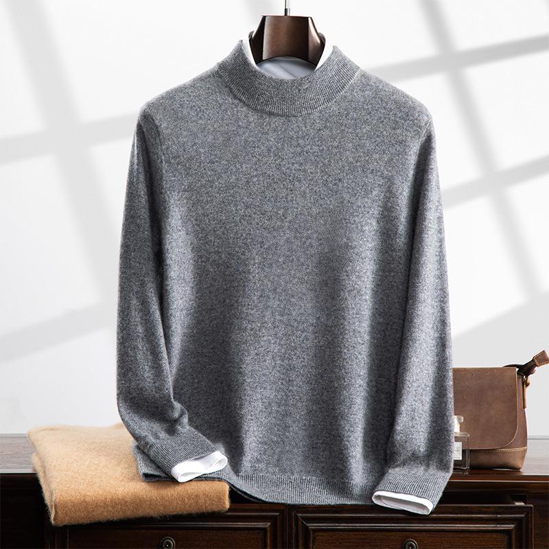 Men's Cashmere Half-High Neck Business Casual Sweater - Long Sleeve Autumn/Winter Knitwear