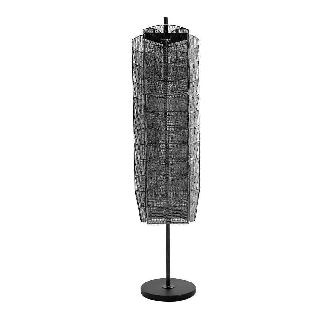 Rotating Brochure Display Rack, 30 Pockets Mesh Magazine Literature Display Stand, Portable Floor Standing Magazine Rack, Metal Newspaper Catalog