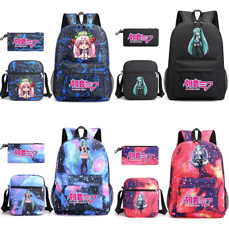 3Pcs/set Anime Cartoon Hatsune Miku Printed Backpack with Shoulder Bag Pencil Case for Teenager Student Boy Girl Large Capacity Waterproof School Bag