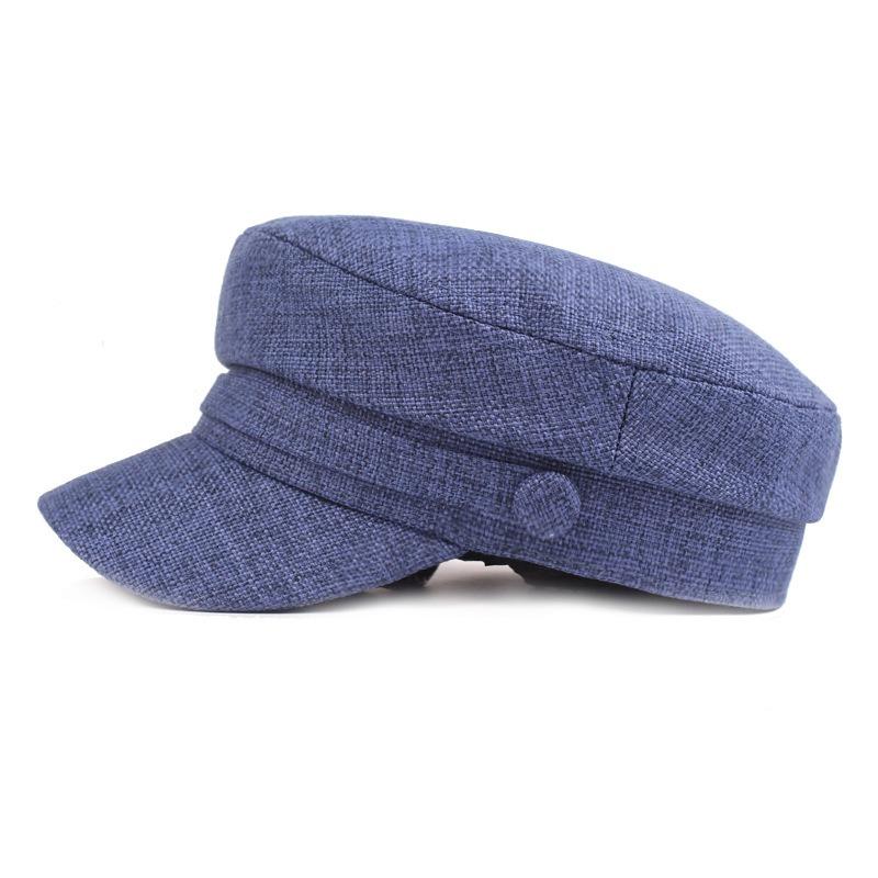 Cotton and Linen Navy Hat, Women's Simple Flat Top Hat, Literary Blue and Retro Military Hat, Season Hat, Men's Hat
