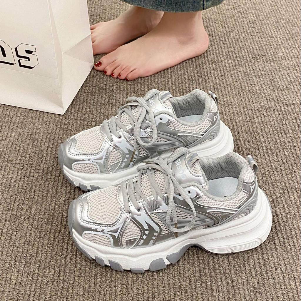 Breathable Mesh Soft-soled Dad Shoes 2025 Spring and Summer Thin Thick-soled Sports and Leisure Ins Trendy Women's Sports Shoes Thick-soled