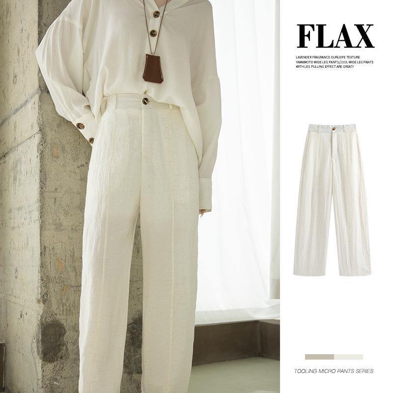 

Women s 2025 Linen Pants: Relaxed Old Money Style, Breathable, Loose-Fit, High Waist, Straight Wide Leg, Slimming Drape for Summer. L [Recommended 115-130 lbs]