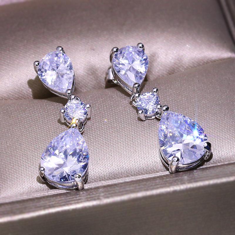 Orecchino Pendente Gioiello in Cristallo Bianco 2 Carati Argento 925 per Donna Argento Sterling S925 Bizuteria Aretes De Mujer Orecchini Pendenti