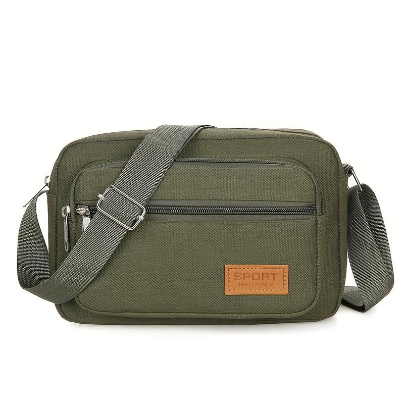 Unisex Casual Canvas Crossbody Bag with Adjustable Strap (51.18inch) - Multi-Compartment Khaki Shoulder Bag for Daily Commute & Travel, Hand Washable