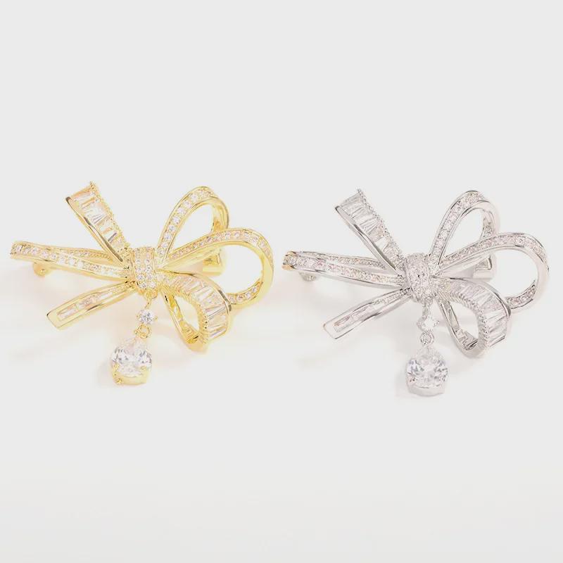 Elegante spilla a fiocco retrò con zircone microintarsiato – accessorio elegante per abito da donna
