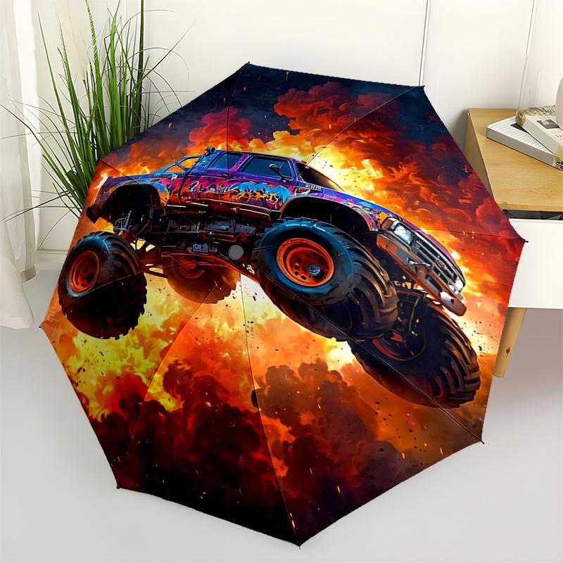 

Monster Truck Themed Travel Umbrella 8 Ribs Automatic Opening and Closing, Portable Folding Design, Compact and Stylish Umbrella Suitable fo