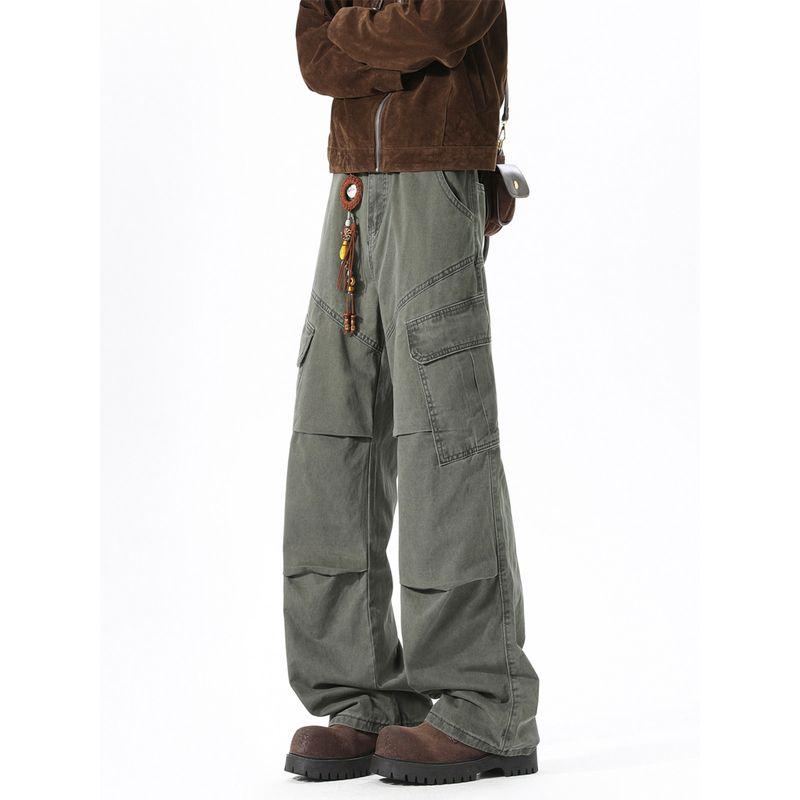 American-Style Pleated Deconstructed Cargo Pants for Men, Winter Trendy Outdoor Sports Casual Long Pants, High Street Loose Straight-Leg Trousers