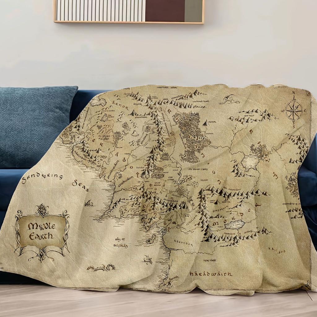 130cm×150cm Middle Earth Map l-Lords Of The R-Rings Fuzzy Blankets Movie Funny Throw Blankets for Home Hotel Sofa Bedspread
