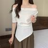 2025 Women’s Irregular One-Shoulder Slimming Loose French Style Off-Shoulder Short-Sleeved Top