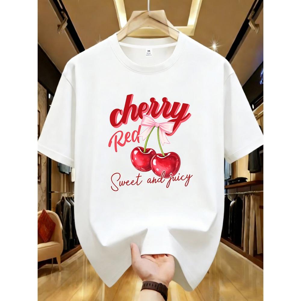 Women's Round Neck Short Sleeve T-shirt with And Trendy Prints Summer Short Sleeved Tops Tees