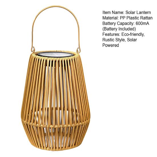 Woven Solar Lantern Rustic Solar Lamp with Handle Auto On/Off Solar Powered Outdoor Hanging Light for Farmhouse Garden Patio Yard Camping Decor