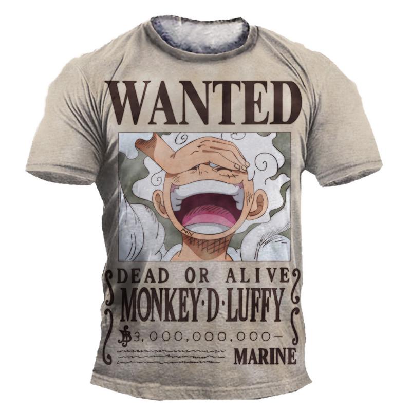 Wendy4 Anime One Piece Luffy Jongen T-shirt CosPlay Korte Mouw mannen Cartoon Heren Top Los Ademend Heren Casual Kleding 140