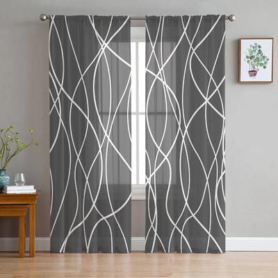 Cortinas Traslúcidas Grises de Arte Moderno con Líneas Entrelazadas Decoraciones para Ventanas del Hogar Cortinas de Tul Voile para Sala de Estar, Dormitorio, Cocina