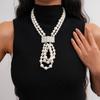 Diamond-encrusted glass pearl knotted double-layer necklace, personalized exaggerated adjustable necklace