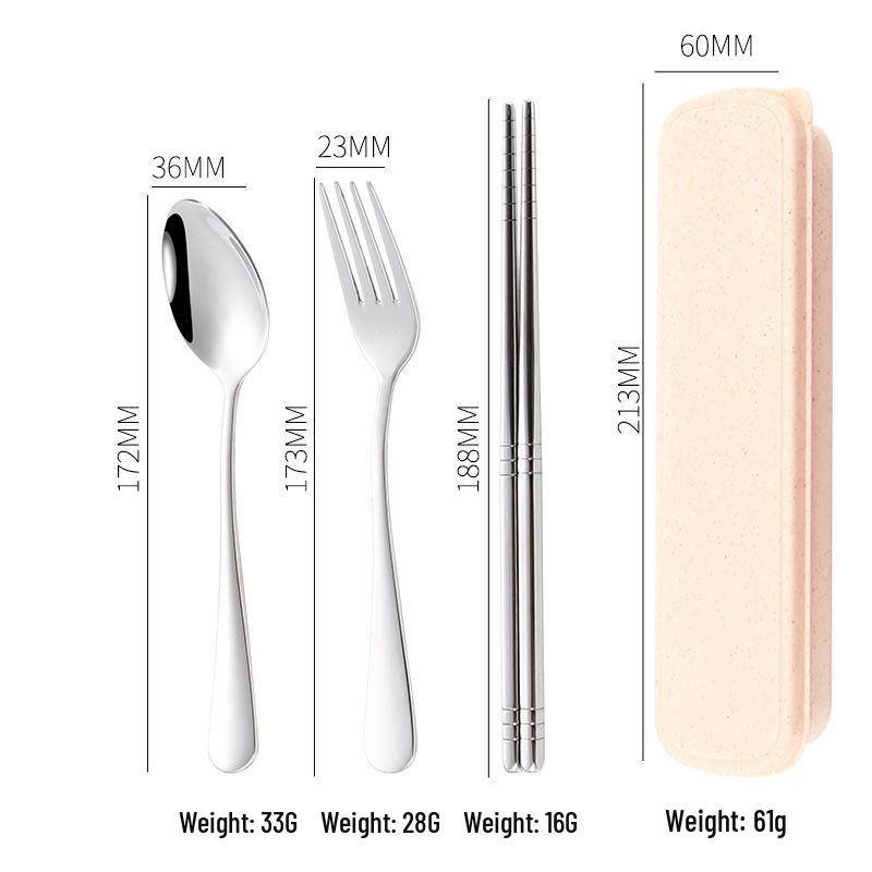 304 Stainless Steel Cutlery Set: Spoon, Fork & Chopsticks - Portable Three-Piece Set for Outdoors, Gift, or Students with Custom Logo Option