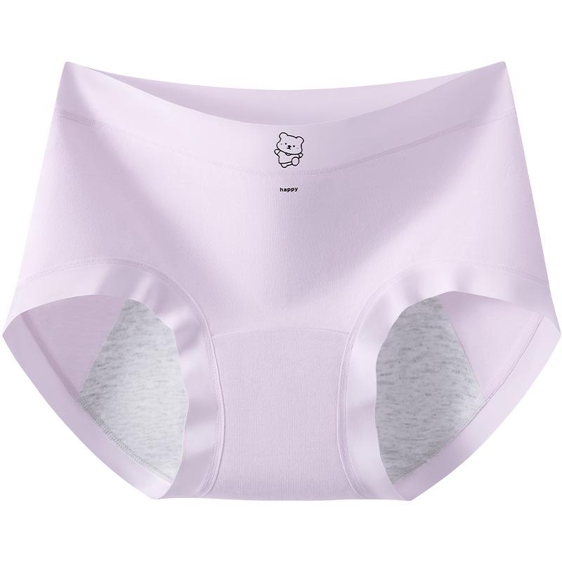 10A Antibacterial Women's Pure Cotton Bear Print Triangle Period Panties - Long Crotch, High Coverage