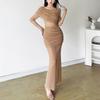 Autumn New Women's Solid Color Slim High Waist Fashion Round Neck Long Sleeve Sheer Dress