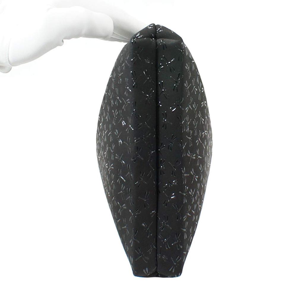 Inden Kordelzug 230 reine Seide schwarzer Hintergrund x schwarzes Libellenmuster [Indenya] Tasche, Einzelteile, mit Zwickel, Kordel, Hirschleder, Lack, 3007-01-008