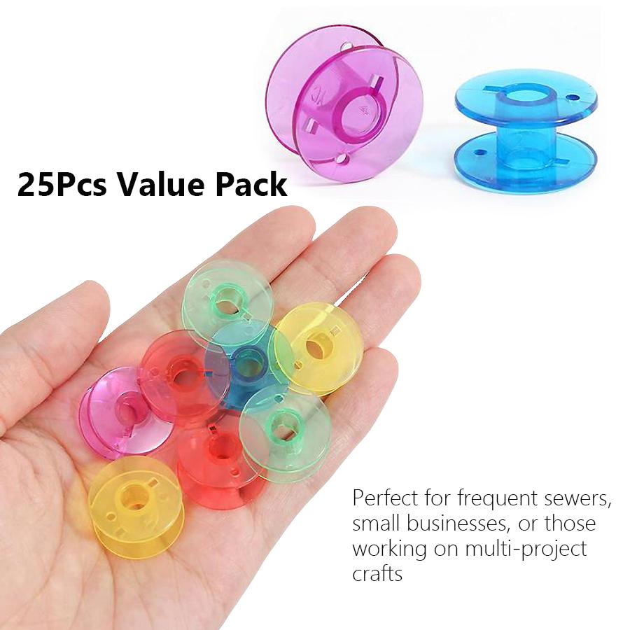 25pcs Colorful Empty Sewing Machine Bobbins Set, Plastic Spools with Storage Box for DIY Crafts, Sewing Projects, Thread Organization