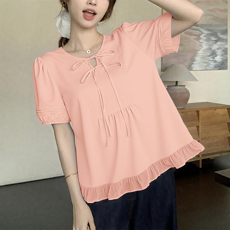 

ZANZEA Женская повседневная летняя блузка с круглым вырезом и коротким рукавом 3XL розовый