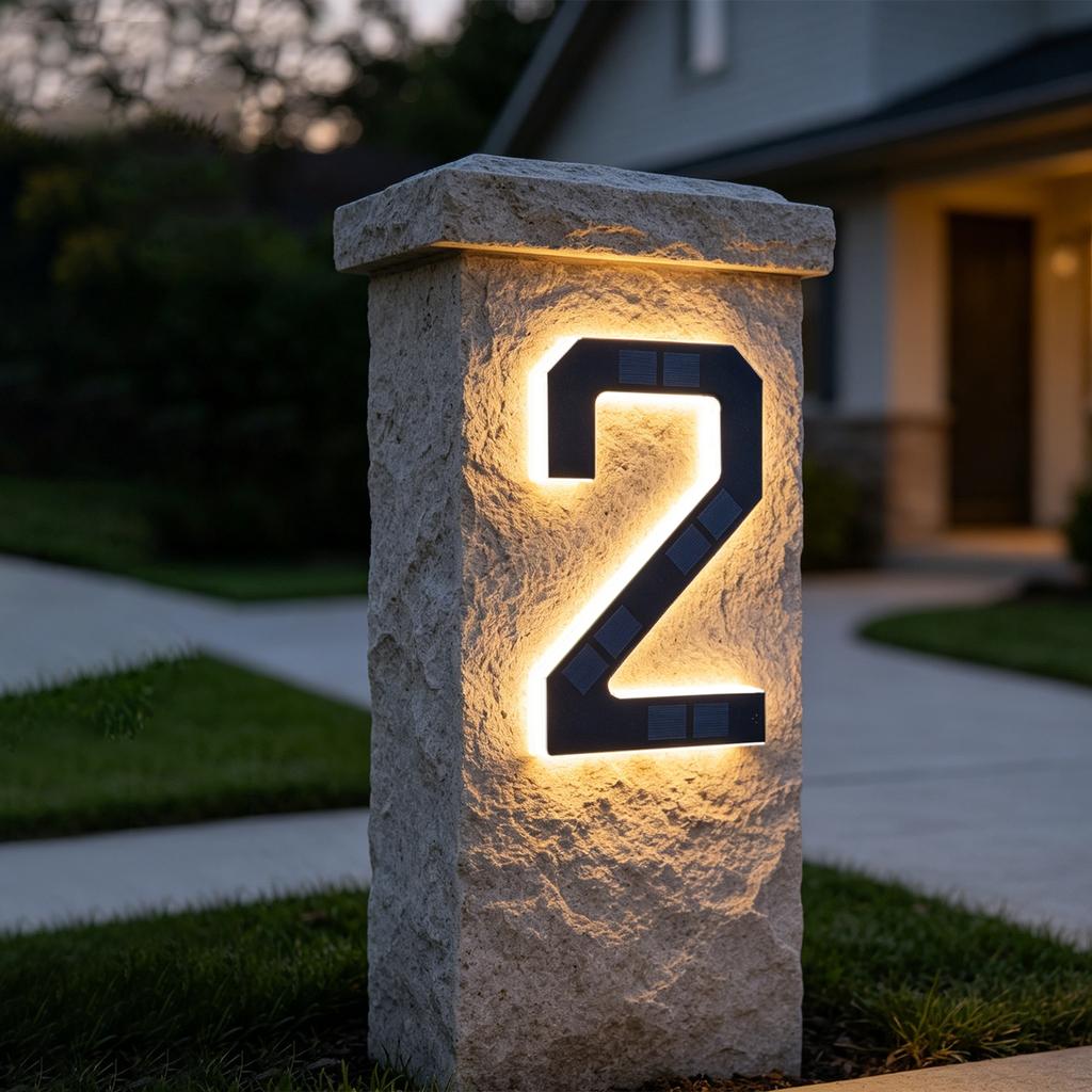 LED Solar House Number Light, IP44 Waterproof Outdoor Glowing Address Signs, Illuminated Address Plaque for Home Hotel Office