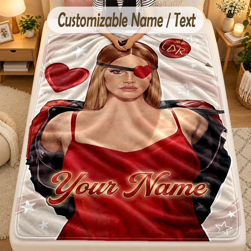 Flannel BlanketLana Del Rey Custom Name Text Personalized Soft Warm Throw Blanket Home Decor Gift