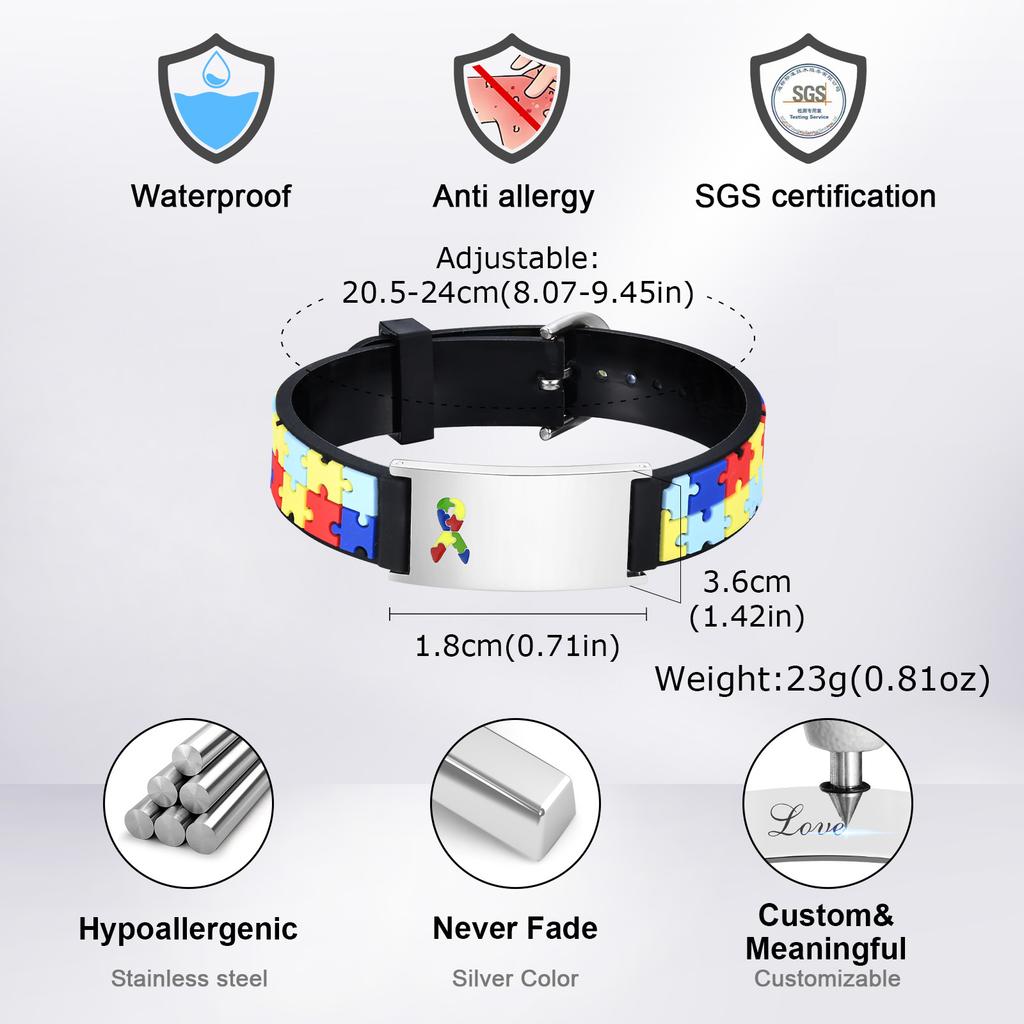 Xiaomi Vnox Zdarma na míru náramky pro povědomí o autismu pro muže, ženy, dospělé, gravírované náramky s ID proti ztrátě, nastavitelný silikonový náramek