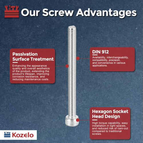 Kozelo 10pcs M5-0.8 X 60mm Hex Socket Head Cap Bolts, 304 Stainless Steel Fully Threaded Hex Socket Drive, Silver, for Electric Motor 3D Printed Fan E