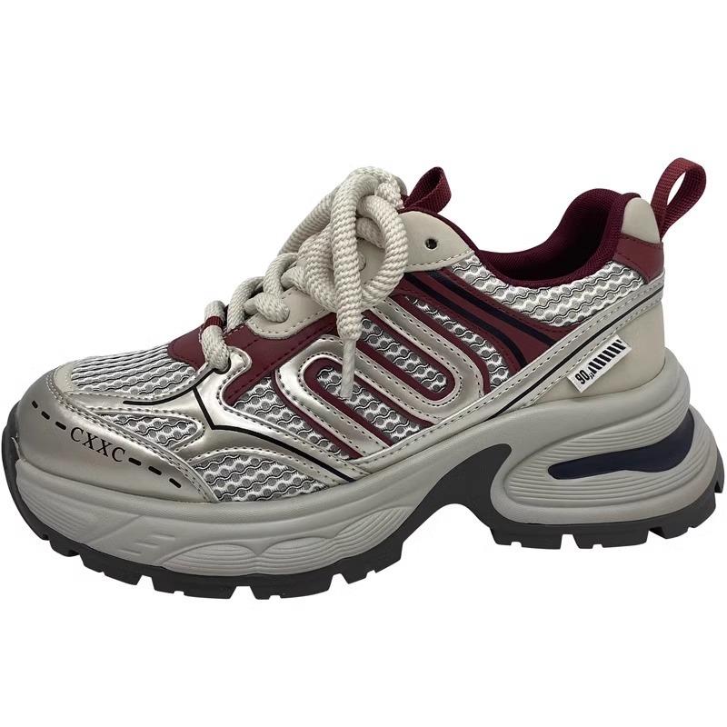 Platform dad shoes women's 2025 new spring and autumn summer breathable net shoes increase height versatile and explosive casual sports shoes