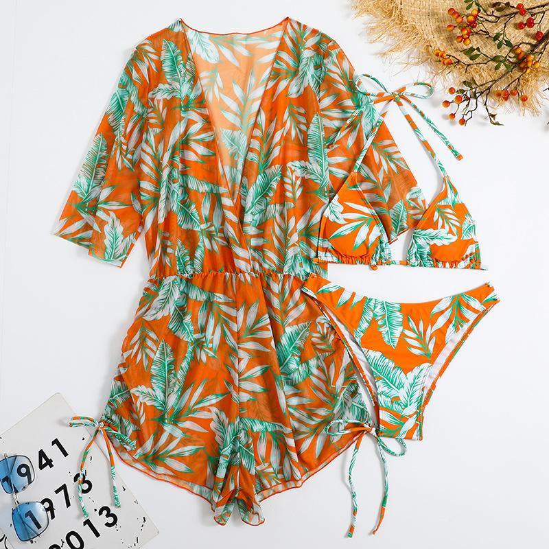 Digital Print Three Piece Drawstring Sexy Bikini Swimsuit Fashion For Summer Vacation