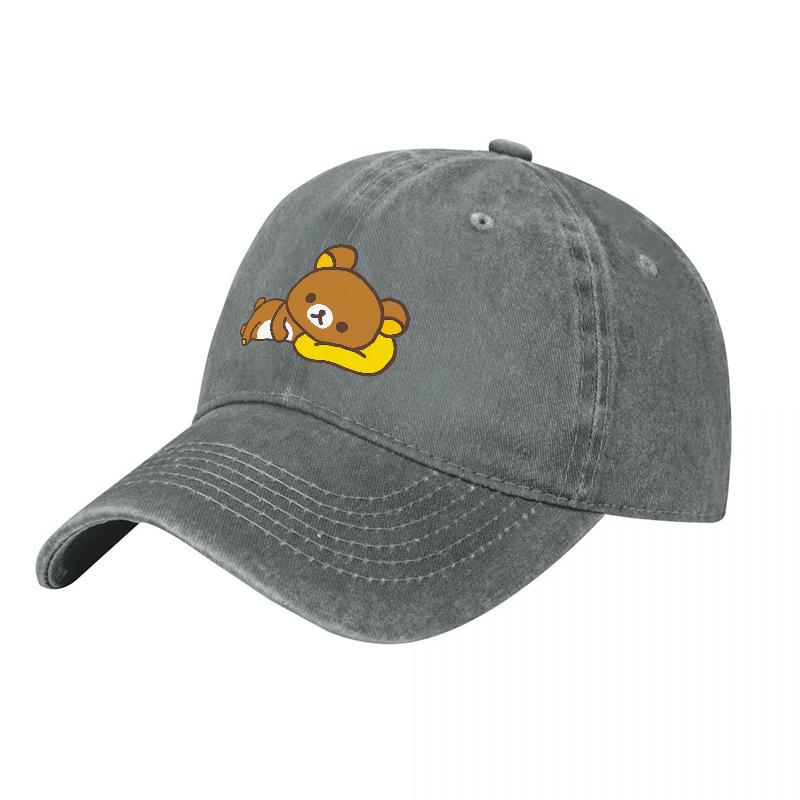 Rilakkuma Bear Embroidered Washed Cotton Baseball Cap Casual Unisex Hat for Adults