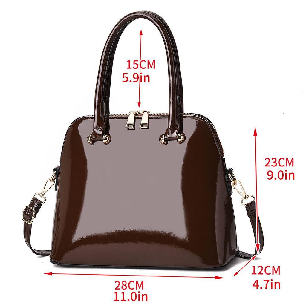 2025 Damen Lackleder Tote: Vielseitige europäische & amerikanische Modehandtasche, Schulter- oder Umhängetasche in Rot & Schwarz.