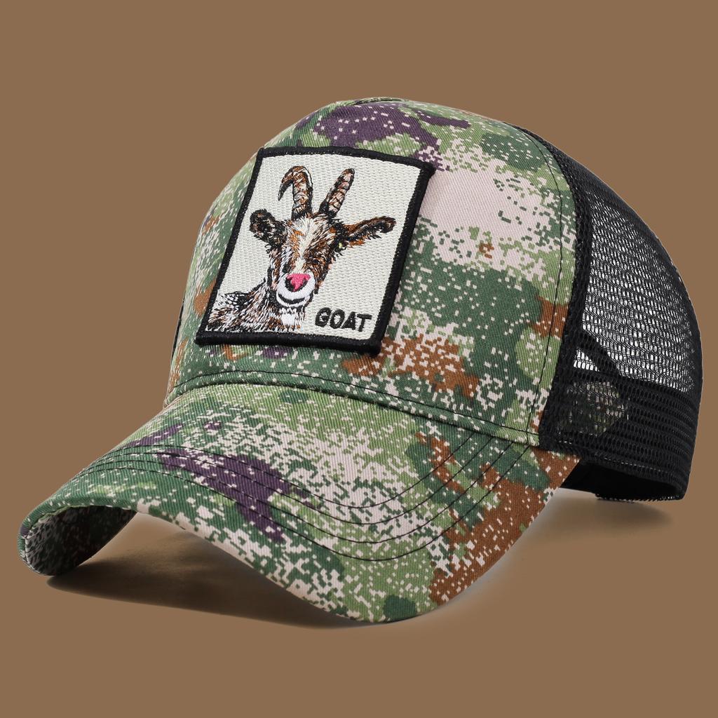 Unisex Trucker Cap with Goat Embroidery & Applique - Ideal for Daily Casual Wear, Sports and Travel
