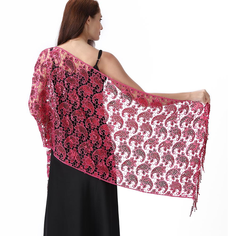 Lace & Sequins Shawl Wraps for Evening Dresses Wedding Decoration Scarf Elegant Hijab Cover for Ramadan Festivals Women's Modest Fashion Floral Shawl