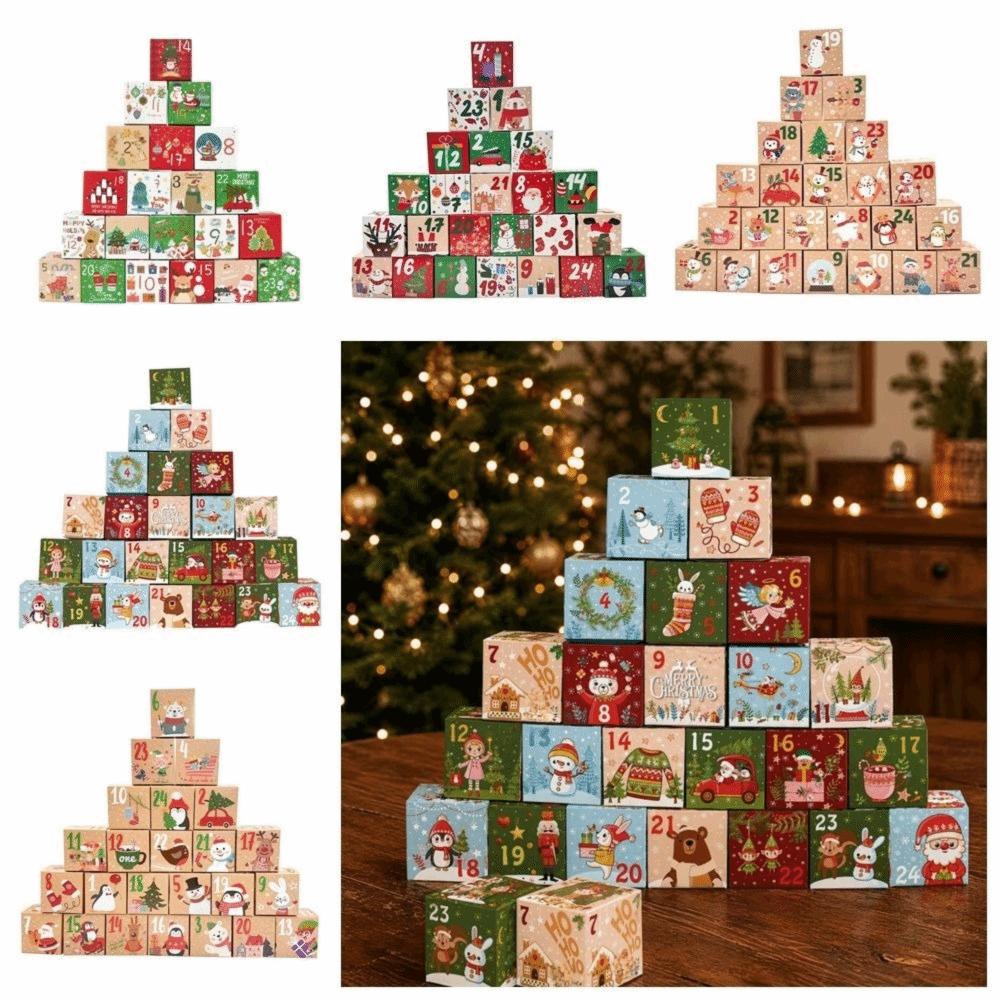 24pcs Mini Advent Calendar Boxes Vintage Xmas Numbered Decorative Boxes Festival Decor