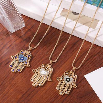 Yousheng Devil Eye Necklace Vintage Chain Necklace with Hamsa Hand Pendant Rhinestone Palm Necklace Jewelry Gifts for Women Wife Girlfriend