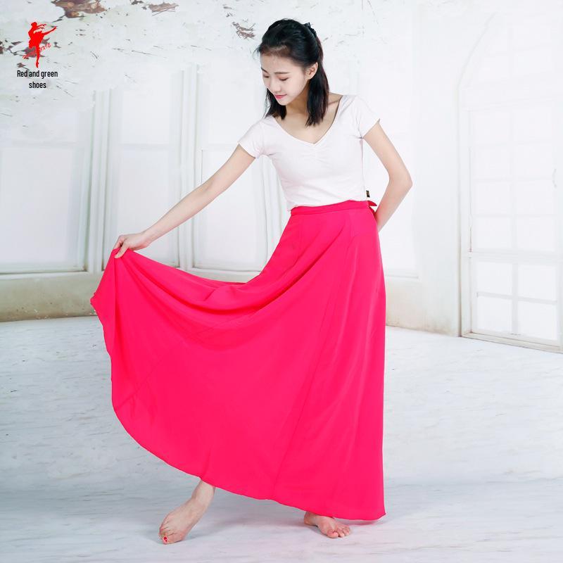 Red Shoes Midi Skirt: Gossamer Korean Dance Performance Costume for Women