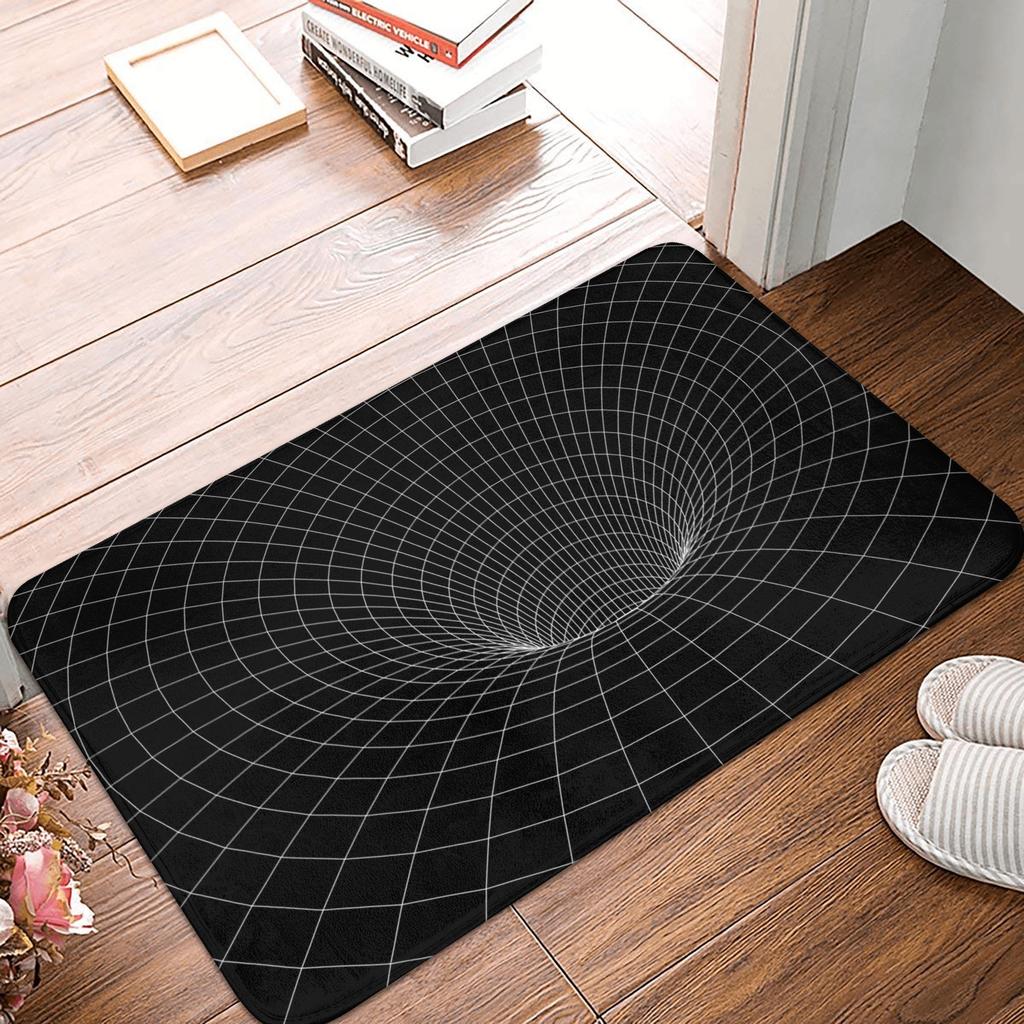 Grid Wormhole Floor Door Kitchen Bath Mat Anti-Slip Indoor Geometric 3D Vortex Doormat Living Room Entrance Rug Carpet Footpad