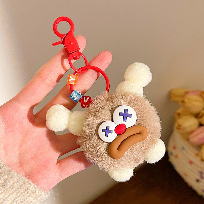 Funny Sausage Mouth Hair Ball Keychains Plush Doll Pendant Key Ring Charms Backpack Car Decor Bag Pendant Accessories