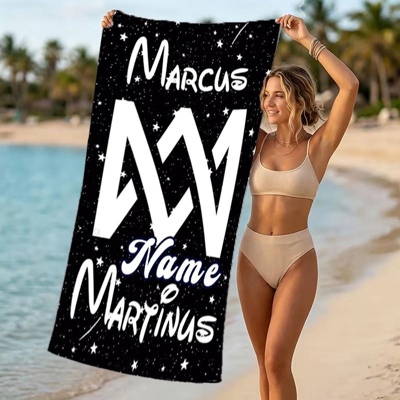 Customizable personalized beach towels Marcus and Martinus themed designs.Suitable for the beach, yoga, sports;ideal as beach accessories